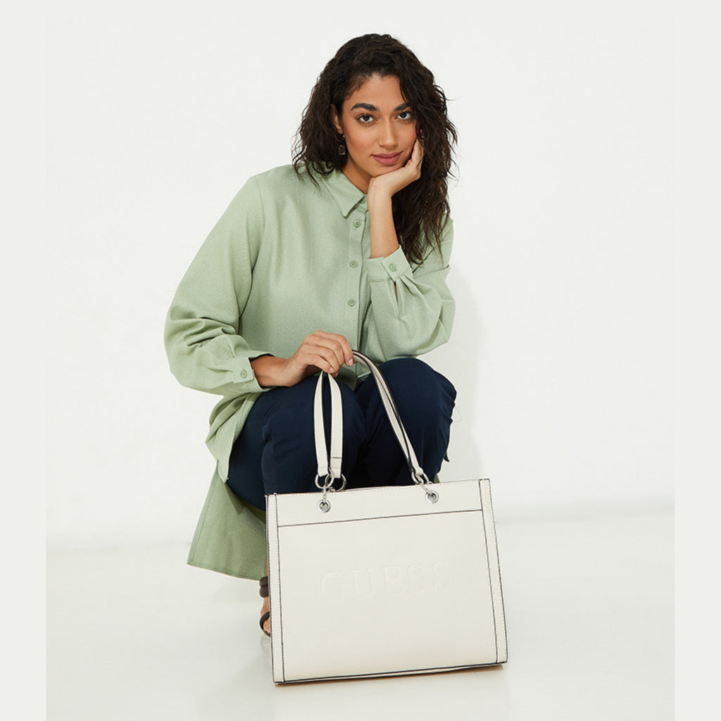 GUESS Structured Logo-Embossed Tote Bag – LE92925 STE – Stone