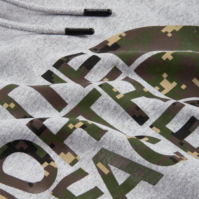 The North Face Drew Peak Camo Logo Pullover Hoodie – NF0A3XYDDYX1 – Light Grey Heather